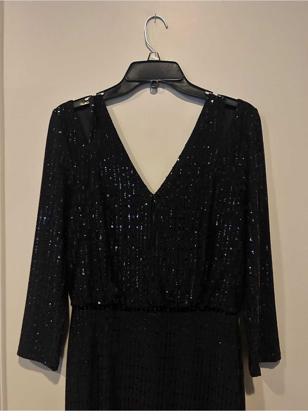 Calvin Klein Black Sequin Long Sleeve V-Neck Dress